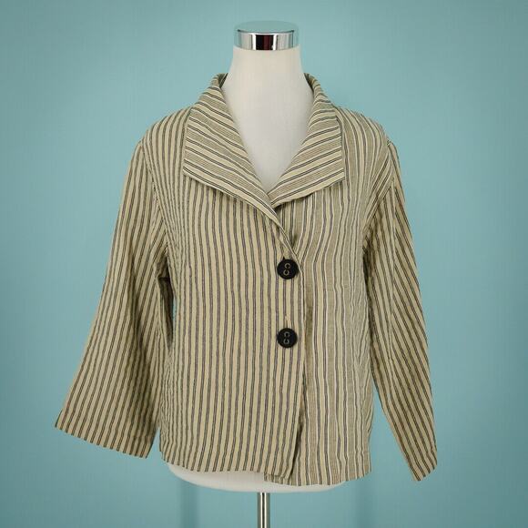 Habitat Size Medium M Stripe Button Front Collar Long Sleeve Linen Blend Jacket - Picture 1 of 6